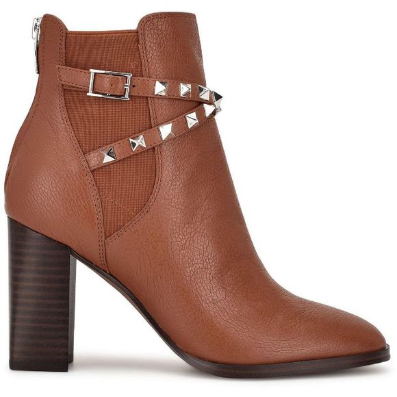 Nine West Womens Donda Brown Leather Studded Zip Up Ankle Boots Shoes NWT - Picture 2 of 4